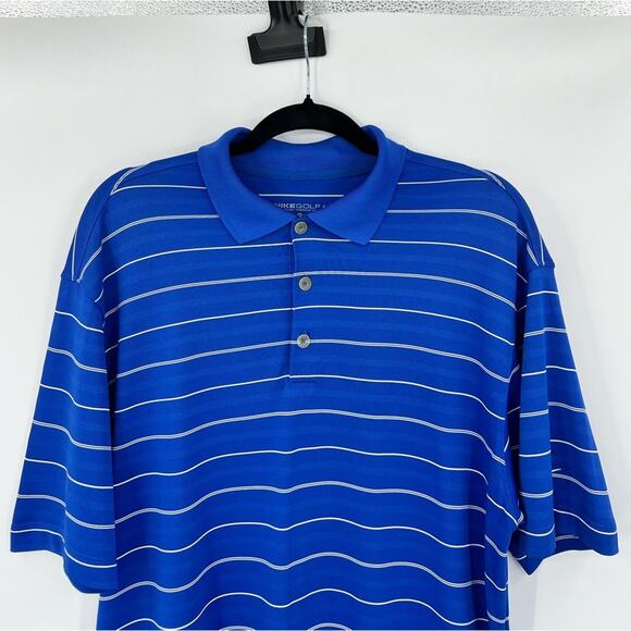 Nike Golf Polo Shirt Striped Dri-Fit Short Sleeve Button Blue White Men Medium - Picture 4 of 13